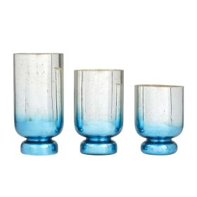 DecMode 3-Slot Silver Glass Pillar Hurricane Lamp with Ombre Effect, Set of 3