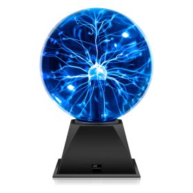 Plasma Ball Lamp 6 inch Science Toy Touch & Sound Sensitive Plasma Globe (Color: Blue)